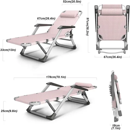 Vista 7 de 52cm Wide Reclining Chair Patio Adjustable Lounge Chair with Massage Armrest & Cotton Pad - Ferroalloy,Grape Purple