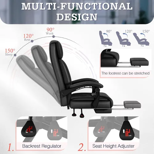 Vista 7 de Furmax Silla de oficina de masaje con reposapiés, 6 puntos de vibración, 400 libras, silla de oficina grande y alta para personas pesadas, silla