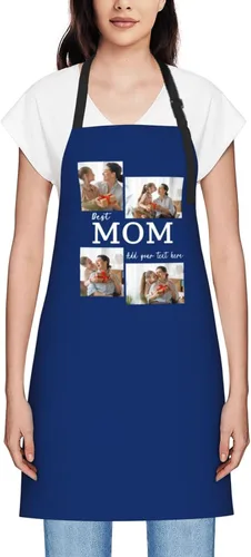 Vista 50 de Delantales personalizados para mujer, diseño de delantal de chef ajustable con nombre, textos, fotos, flores, regalos para el día de la madre