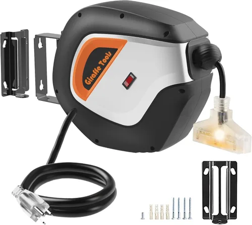 Vista 6 de Giraffe Tools Carrete de cable de extensión retráctil de 50 pies calibre 12