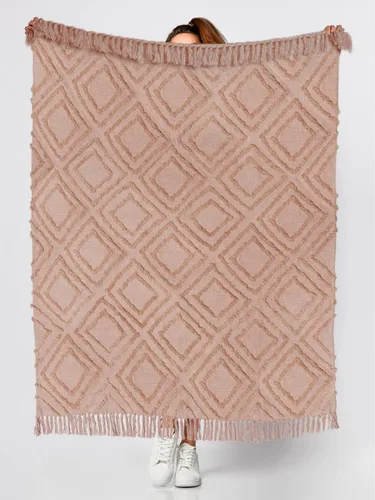 Vista 6 de Fab Habitat Manta 100% algodón con flecos, transpirable para todas las estaciones, cálida, súper suave, lavable a máquina, decoración perfecta