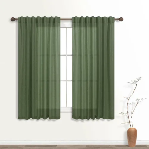 Vista 92 de Cortinas rústicas color beige tostado de 42 x 84 pulgadas de largo para sala de estar, juego de 2 paneles transparentes de lino natural, imitación