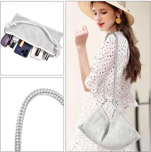 Vista 4 de Evening Bag Clutch Purses for Women, Rhinestones Purse, Sparkling Envelope Evening Bag with Detachable Chain