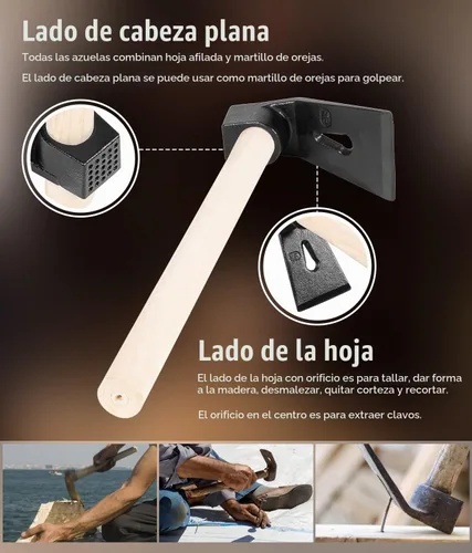 Vista 4 de Juego de herramientas para tallar madera para carpintería Adze, incluye adze recto, curva grande Adze y curva pequeña Adze (3PCS)