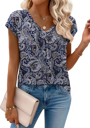 Vista 15 de Zeagoo Camisetas de manga corta con cuello en V para mujer, ropa de negocios, ropa de trabajo, ropa de moda