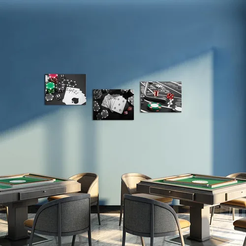 Vista 3 de Biuteawal 3 paneles de arte de pared blanco y negro con fichas, pintura sobre lienzo, póster de casino, impresión de obras de arte, pub, club, bar