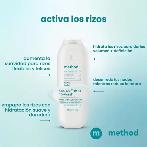 Vista 4 de Method Curl Defining Co-Wash, Coco Twist, leche de coco + aguacate + notas de macadamia, 13.5 onzas