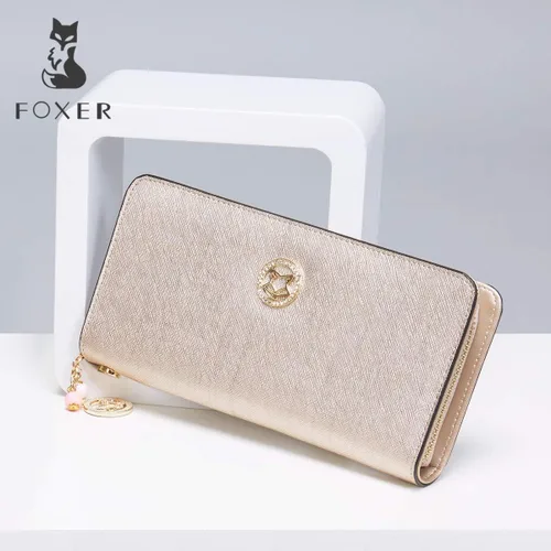Vista 6 de FOXER - Billetera de piel para mujer con dos divisiones tarjetero y correa para la muñeca