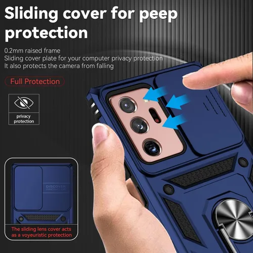 Vista 2 de Funda para Galaxy Note 20 Ultra/Samsung Note 20 Ultra N986U con protector de pantalla de vidrio templado y cubierta de cámara deslizante, anillo
