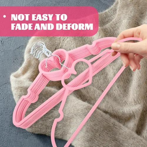 Vista 3 de Perchas prácticas de plástico ABS, paquete de 10 perchas antideslizantes con color y patrón de corazón, adecuadas para abrigos, camisas, vestidos