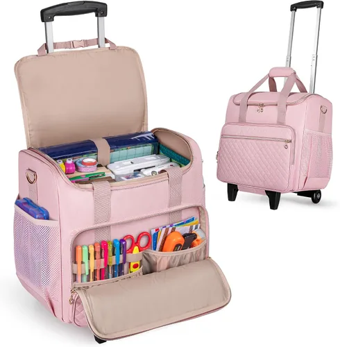 Vista 10 de LUXJA Bolsa de manualidades con ruedas con bolsillos para álbum de recortes de 12 x 12 pulgadas y laptop, bolsa rodante para álbum de recortes