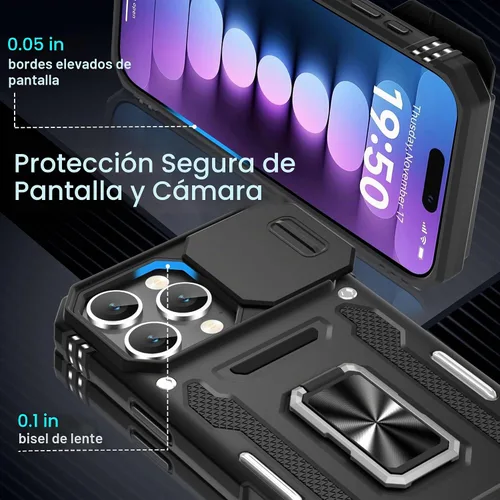 Vista 5 de DEERLAMN Funda para iPhone 16 Pro con cubierta deslizante para cámara + protector de pantalla (2 unidades), soporte de anillo giratorio de grado