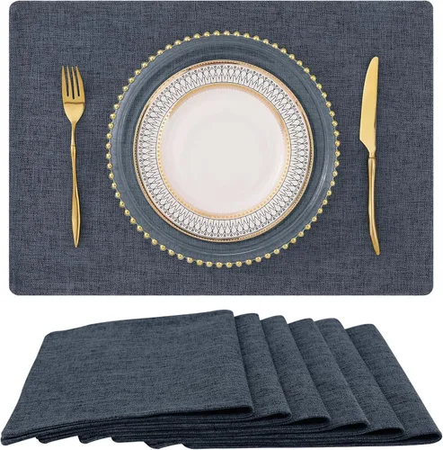 Vista 30 de homing - Juego de 4 manteles individuales de algodón y lino, manteles de tela lavables para mesa de comedor de estilo rústico para interiores y Negro