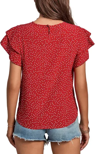 Vista 2 de LYANER Blusa de manga corta con cuello redondo y volantes para mujer