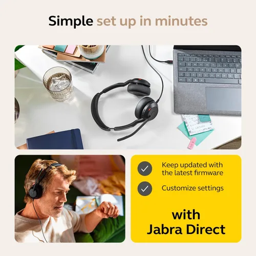 Vista 5 de Jabra Evolve2 50 - Auriculares de doble oreja con cable, auriculares con cancelación de ruido, auriculares Bluetooth para trabajar con micrófonos