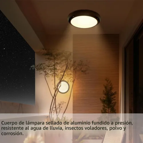 Vista 6 de Lámpara de techo LED de montaje empotrado, luces de pared exterior de 21.59 cm, IP65, todo aluminio sellado resistente a la humedad, 3000K, 15W 8.5