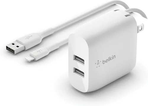 Vista 8 de Belkin Bloque de cargador USB de doble puerto de 24 W, carga rápida para viajes Cargador para iPhone de carga rápida, iPhone 17, Air, Pro, Pro