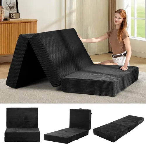 Vista 18 de Colchón de tres pliegues de 6 pulgadas, tamaño individual, sofá cama plegable con funda extraíble lavable, colchón plegable de espuma de alta Beige