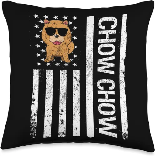 Vista 4 de Chow Chow Lover Apparel American USA Flag Funny Chow Dog Lover Throw Pillow, 18x18, Multicolor