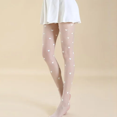 Vista 4 de Dnuri Medias con estampado de corazón para mujer, medias transparentes de cintura alta a la moda, finas y suaves