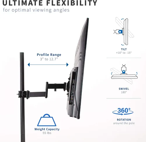 Vista 3 de VIVO Soporte universal para TV de 32 a 55 pulgadas con placa VESA extraíble de 2.953 x 2.953 in a 15.748 x 15.748 in, se adapta a tubos de hasta 2.0