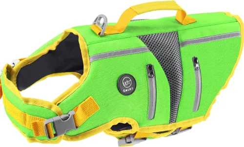 Vista 9 de EMUST Chalecos salvavidas ajustables para perros pequeños con flotabilidad mejorada, chaleco de natación pequeño con asa de rescate duradera