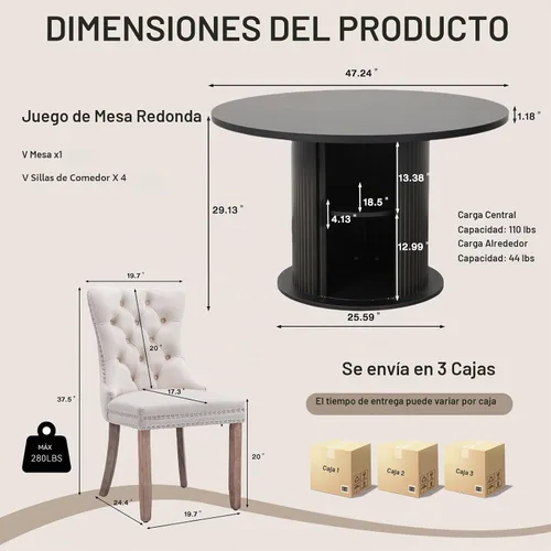 Vista 2 de SoarFlash Juego de mesa de cocina y sillas para 4, juego de mesa de comedor de 47 pulgadas para 4 personas con sillas tapizadas de terciopelo, juego