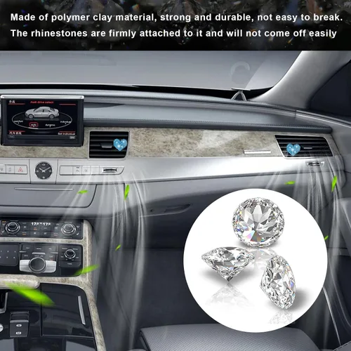 Vista 4 de Ziciner 2 dijes con forma de corazón brillante para ventilación de automóvil, con forma de corazón, clip de salida de aire acondicionado con Azul
