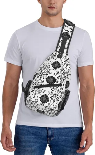 Vista 7 de Small Crossbody Bags for Women Men - Vintage Flower Black Print Adjustable Shoulder Bag Fanny Packs Belt Sling Bag Crossbody Purses Backpack for