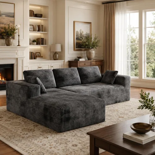 Vista 21 de Sofá modular de pana de 106 pulgadas, sofá en forma de L deshuesado con asiento profundo, sofá de espuma de nube con diván de gran tamaño, sofá Negro
