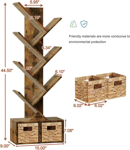 Vista 3 de Vagusicc Estantería de árbol de 6 niveles, estantería pequeña con armario de almacenamiento, organizador moderno de estantes altos y estrechos