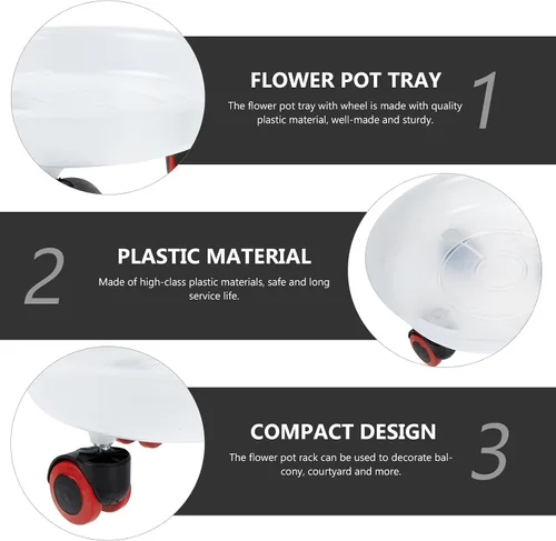 Vista 3 de 2pcs Plastic Flowerpot Holder with Wheel, Mobile Plant Stand for Home Smooth Polished Surface, Floor Protection, Balcony Gardening, Ceramic Pots and