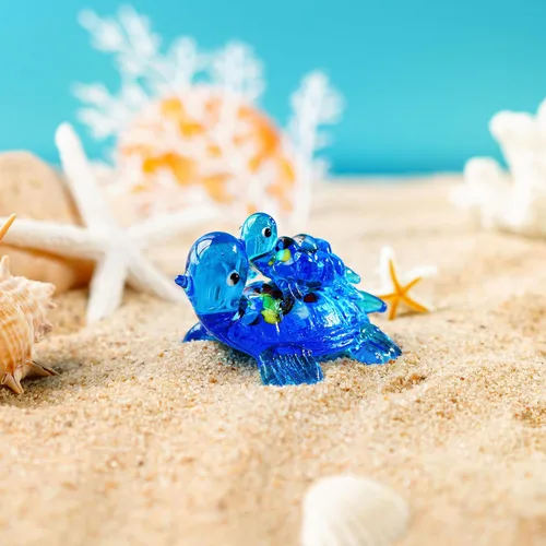 Vista 6 de HDCRYSTALGIFTS Figuras de tortuga marina de vidrio soplado de 2.5 pulgadas, regalo para mujeres, colección de animales marinos de vidrio hecho a