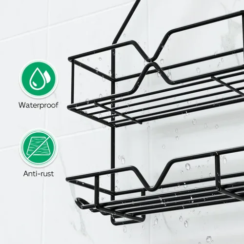 Vista 4 de TreeLen Organizador de ducha colgante estante de ducha sobre cabezal de ducha negro, colgador de baño para champú, navaja y jabón