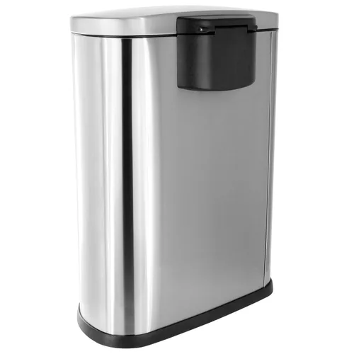Vista 2 de Elama Cubo de basura de 13 galones de acero inoxidable con mecanismo de cierre lento en plata mate