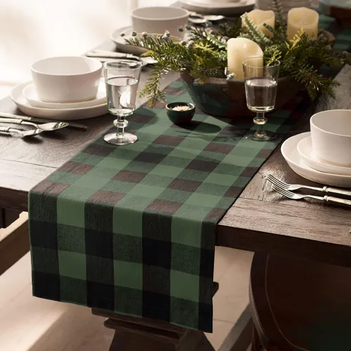 Vista 9 de Elrene Home Fashions Camino de mesa Farmhouse Living Holiday Buffalo-Check, 13 pulgadas de ancho x 70 pulgadas de largo, rojo/negro