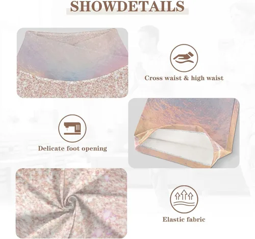 Vista 4 de Pantalones de trabajo de yoga con purpurina dorada rosa para mujer, pantalones elásticos para mujer, leggings acampanados