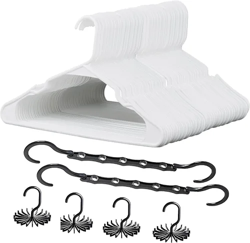 Vista 12 de VECELO - Juego de 25 perchas de plástico, con muescas antideslizantes para hombros para ahorrar espacio en el armario, percha resistente para Beige