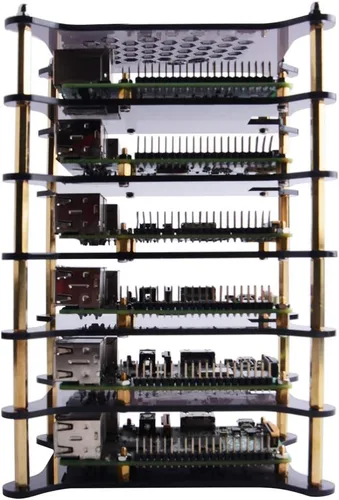 Vista 5 de GeeekPi Estuche de 6 capas con disipadores de calor apilable para Raspberry Pi 4/3/2 Modelo B, Raspberry Pi 3 Modelo B+ (marrón)