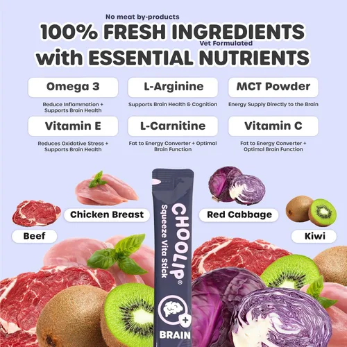 Vista 5 de Choolip Golosinas Vita Stick para lamer para gatos y perros, paquete de variedad de apoyo cerebral de 49 unidades, pollo y atún con DHA, CoQ10