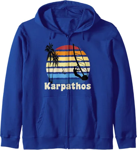 Vista 3 de Karpathos Greece Windsurfing Windsurf Sudadera con capucha y cremallera para, Negro