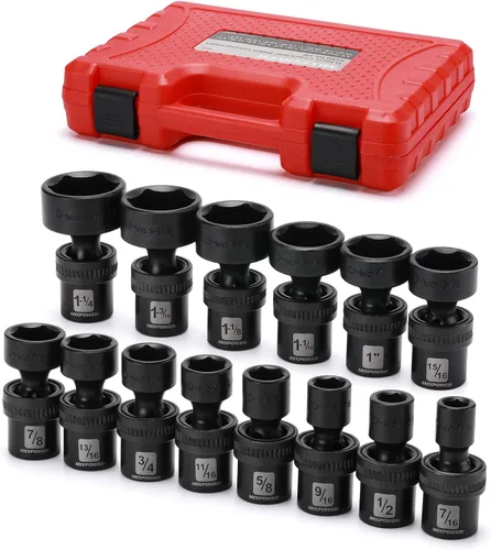 Vista 12 de MIXPOWER Juego de 6 piezas de enchufe de impacto universal poco profundo de 1/4" Drive SAE, 1/4" - 9/16", enchufe giratorio con oscilación flexible