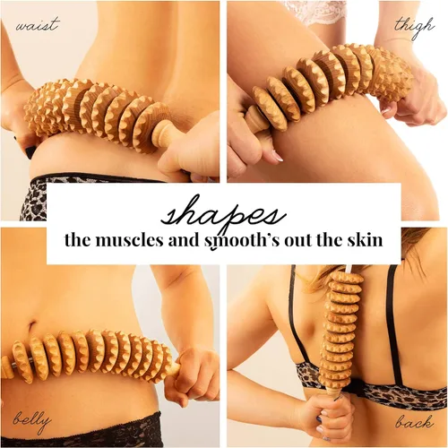 Vista 4 de Tuuli Accesorios - Rodillo de masaje de madera Flexi, rodillo corporal multifuncional para celulitis, tensión muscular y apoyo a la salud