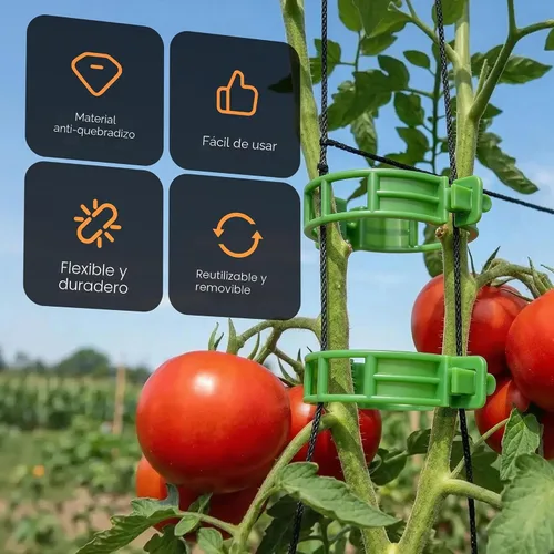 Vista 8 de 100 piezas de clips para tomate para plantas trepadoras, clips de soporte de planta de enrejado de plástico para jardín, clips reutilizables