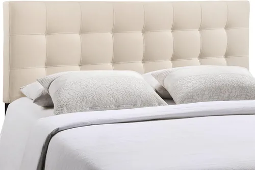 Vista 15 de Modway Lily Cabecero doble tapizado de tela de lino con botones en beige