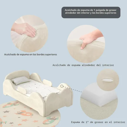 Vista 7 de allamazing Cama Infantil, Cama Infantil Anti-Inundación con Protección Extra Amplia, Camas Pequeñas de Tamaño de Cuna Estándar para Niños, Tela