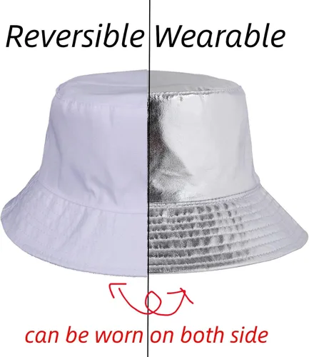 Vista 5 de MILAKOO Rock Metallic Bucket Hat Gorra reversible Unisex pescador ala ancha Rock Punk Hippie Sombrero