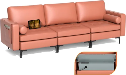 Vista 21 de Giantex Sofá individual, silla decorativa, sillón con cojín cómodo, bolsillos para revistas, sala de estar, silla de ocio tapizada para dormitorio