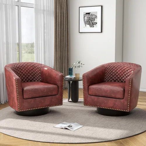 Vista 21 de Pia Ricco Silla de Acento Tipo Barril de Cuero Sintético, Silla de Club Moderna con Brazos, Cómoda Silla Individual Tapizada con Patas de Madera