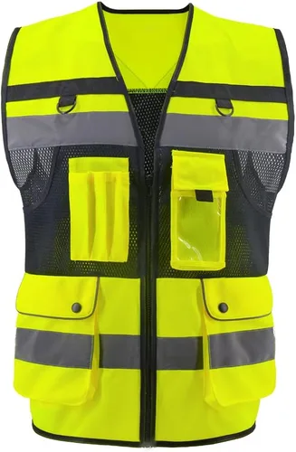 Vista 7 de Chaleco de Seguridad Reflectante de Alta Visibilidad Chaleco de Construcción para Hombres y Mujeres Negro
